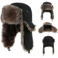 thumbnail image 2 of Gorro de trampero Ushanka, gorro cálido de piel de soldado ruso con orejeras, gorro de esquí de invierno (negro), 2 of 4