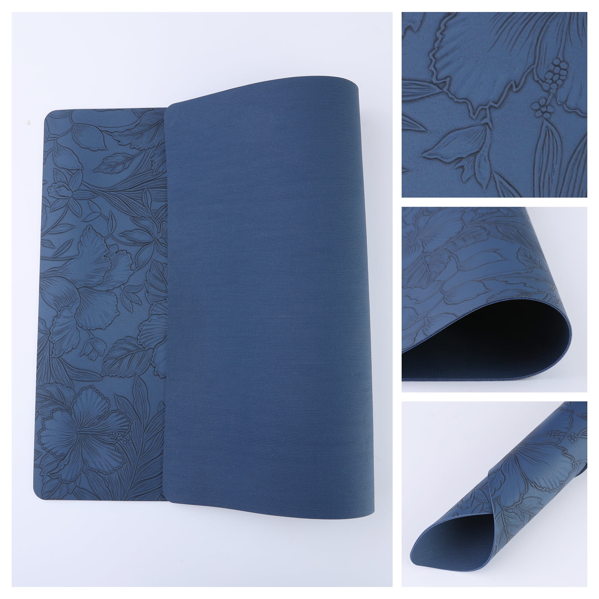 Unique Bargains Set of 6 Faux Leather Placemats for Kitchen Dining Table Decor Dark Blue