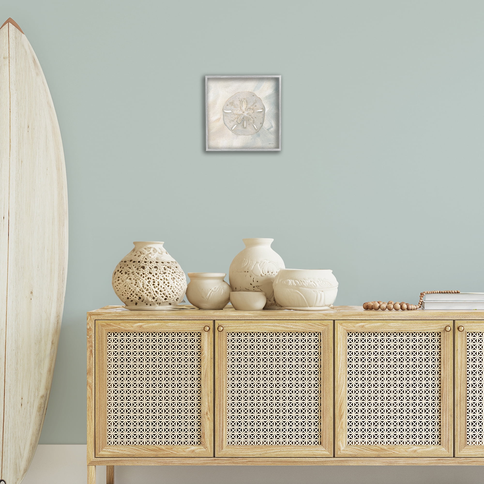 Stupell Industries Soft Sand Dollar Coastal Painting Gray Framed Art Print Wall Art, 12 x 12