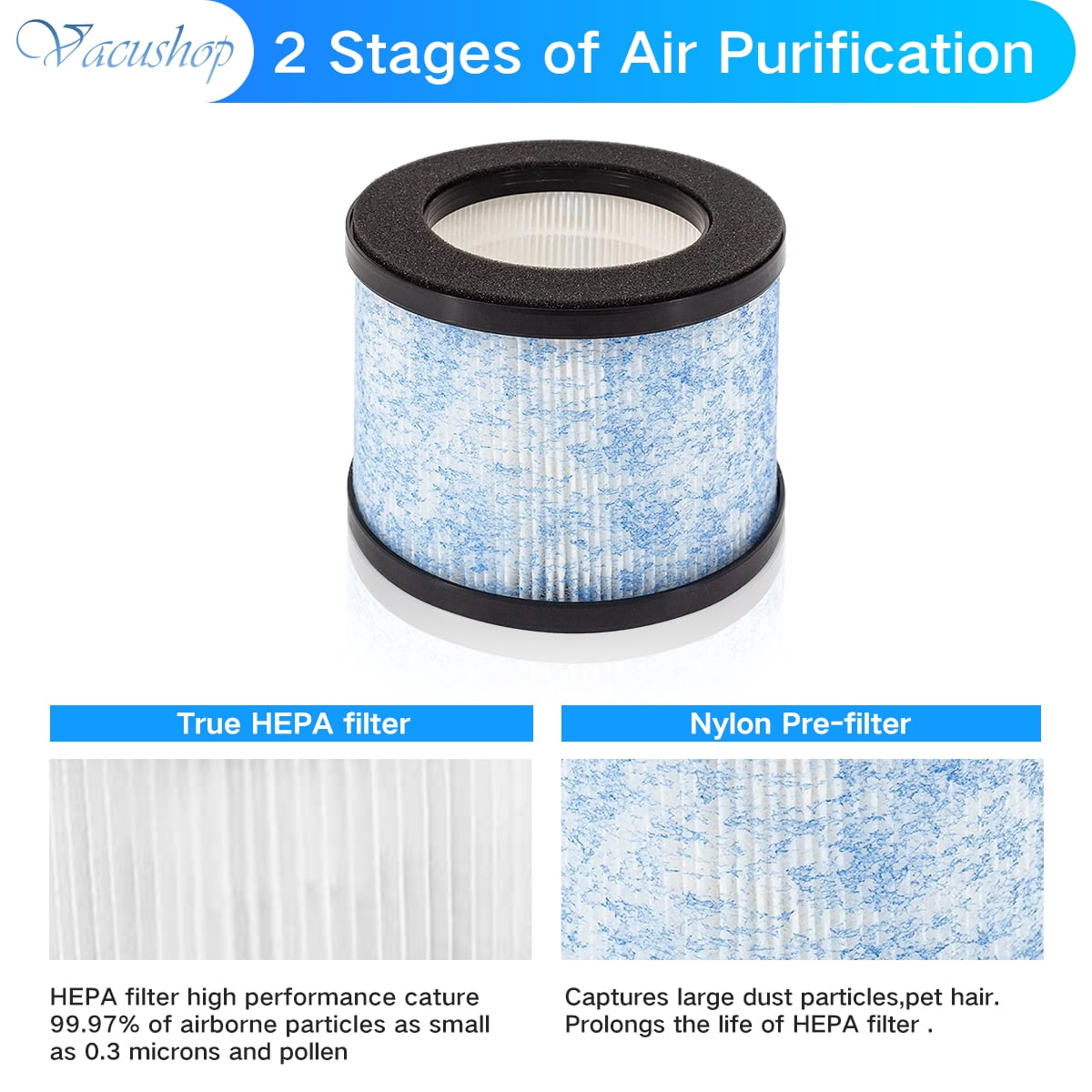 True HEPA Filter 2 Pack,Compatible with Miko Ibuki Air Purifier and Compatible with Miko Ibuki plus Air Purifier,Model C102,Removes 99.997 percent Smoke, Allergens