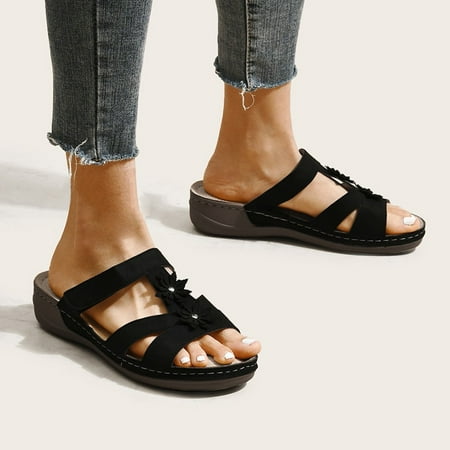 

uikmnh Women Shoes Summer Womens Casual Shoes Breathable Thick Soled Wedges Leisure Sandals Black 7