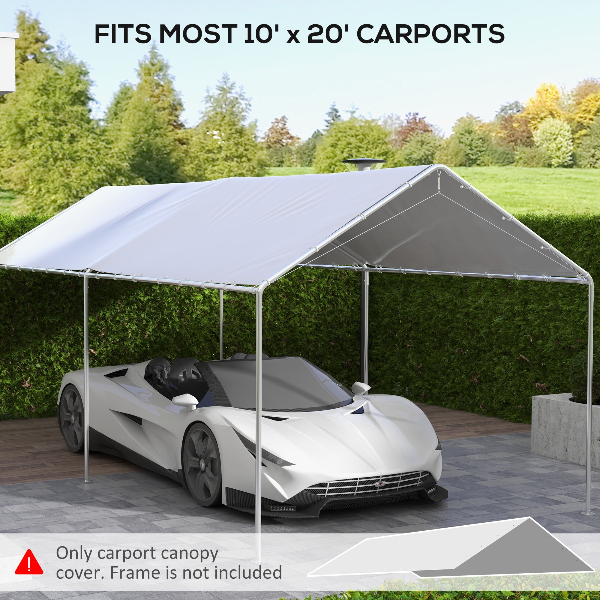 Homiyad 10 x 20ft Carport Roof, UV Resistant Canopy Replacement Cover with Ball Bungee Cords, White
