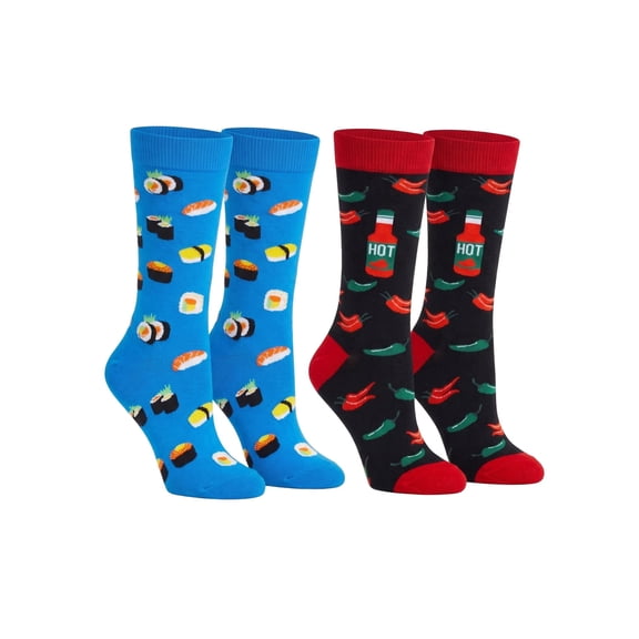 Men's Sushi & Sashimi Dress Socks & Hot Sauce Chili Peppers Socks 2-Pair Set