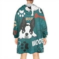 thumbnail image 2 of Wearable Oversized Blanket,Boston Terrier with Bones and Paws Wearable Blanket Hoodie for Adults,Cozy Hooded Blankets with Super Pockets,Super Warm Fuzzy Pullover for Women & Men, 2 of 6