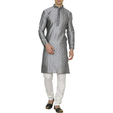

Royal Kurta Mens Jacquard Silk Embroidered Kurta Churidar (40 Grey)