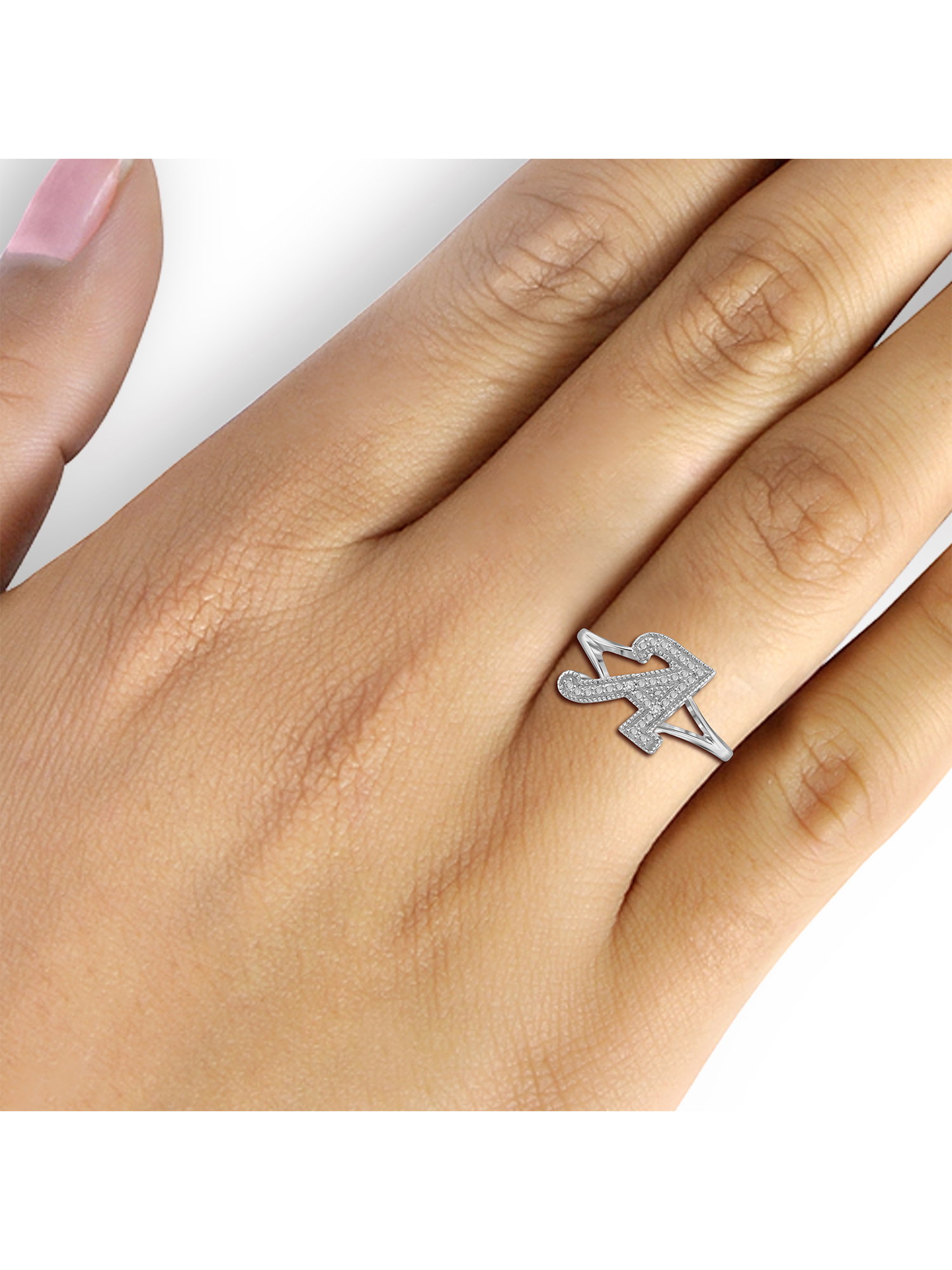 JewelersClub Accent White Diamond Initial Letter Ring for Women | Customizable Sterling Silver A Alphabet Monogram Ring for Girls | Cursive Script Capital Letters | Personalized Jewelry Gift for Her - image 2 of 4
