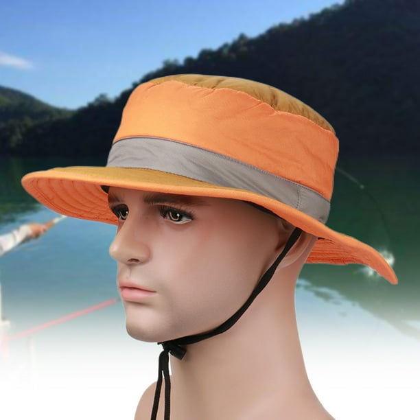 Sarkoyar Men Fishing Hat Contrast Color Portable Breathable Easy to Match  Washable Fasten String Lightweight Waterproof Anti-UV Men Outdoor Cap