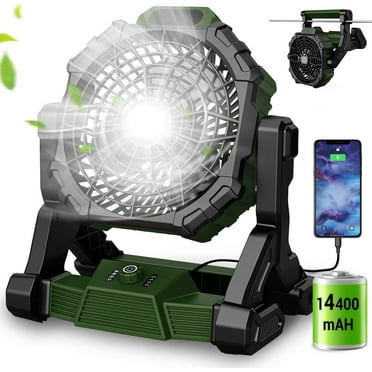 16 inch Camping Fan for Tents, Portable Floor Fan with Led Light, 14400mAh Rechargeable Cordless Battery Operated Fan for Camping, Outdoor Fan for Picnic, BBQ, Fishing, Travel, Farming