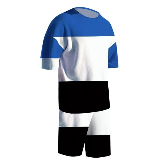 PEASKJP Two Piece Short Outfits Men's 2 Pieces Linen Set Henley Shirt Short Sleeve and Shorts Summer Beach Yoga Matching Outfits (Blue,XL)