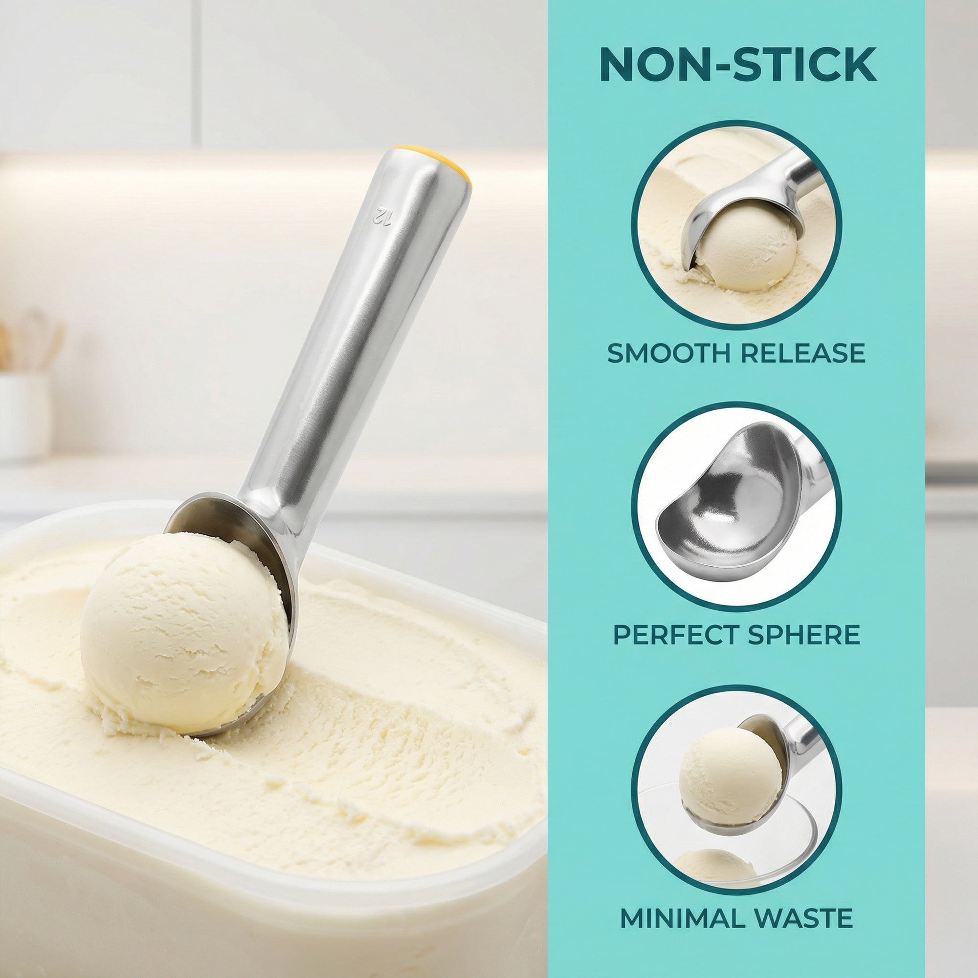 Unique Bargains Aluminum Ergonomic Handle Ice Cream Scoop Silver 7.1*1.8inch