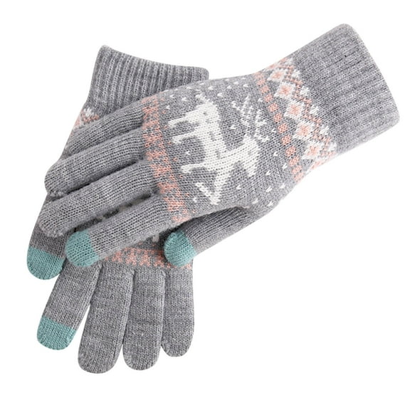 Odeerbi Christmas Gloves Women Christmas Layer Snowflake Plus Thick Warm Gloves Knitting Wrist Gloves Mittens Red