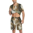thumbnail image 3 of joogoo Men's Pajama Set Cute Cats in Garden V-Neck Pj Shorts Set 2 Piece Loungewear Sleepwear M, 3 of 7