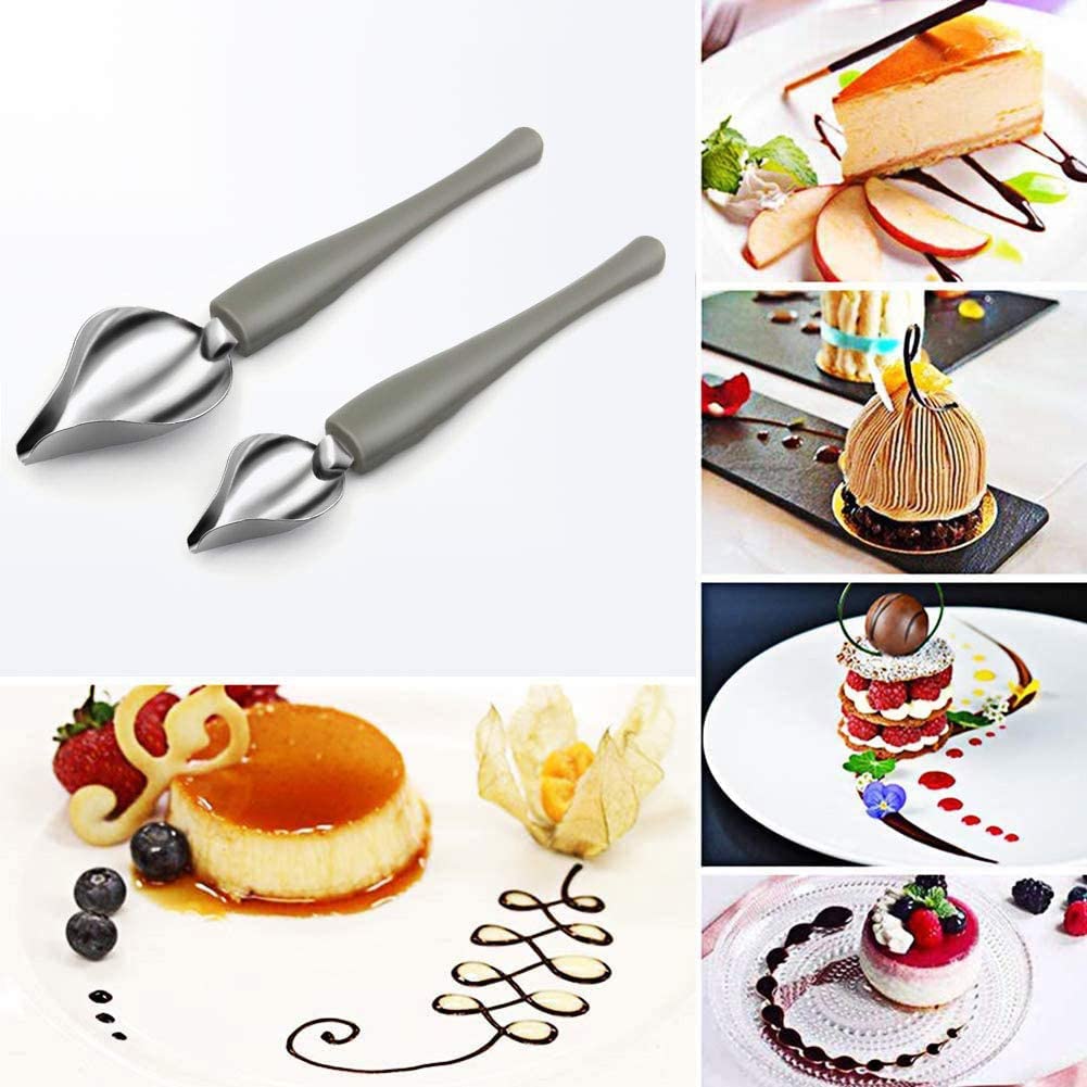 Drawing Spoon Stainless Steel Precision Decorating Pencil Culinary Painting Spoon Filter Spoon Saucier Drizzle Spoons 7.8x1.5 Inch Large for Professional Chef Home DIY Cooking Baking