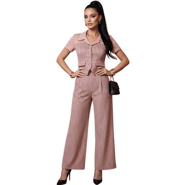 Conjunto Ejecutivo 2 Piezas, Blusa Tipo Chaleco y Pantalón Recto, Look Sofisticado y Chic para Mujer
