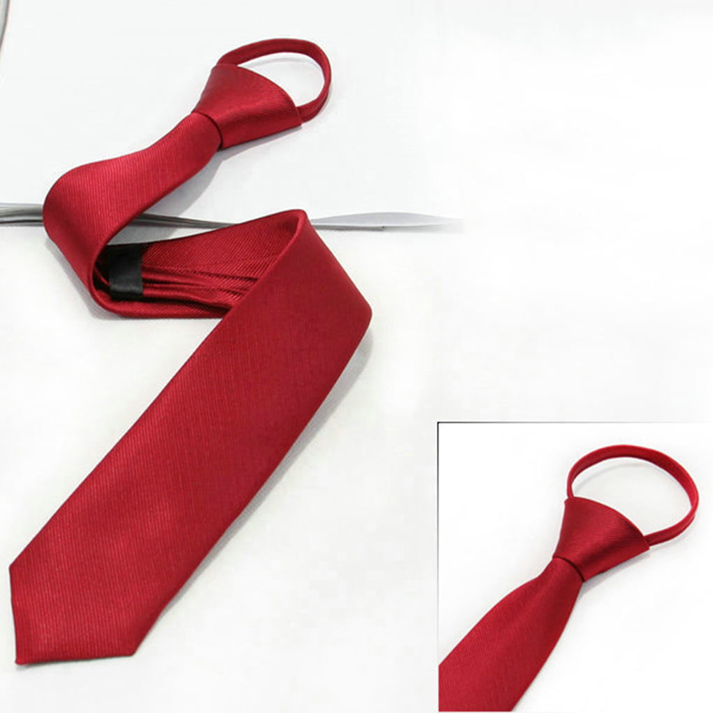 Mens Boys Solid Color Zipper Ties Necktie Pre-tied Business Skinny Neck ...