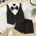 thumbnail image 4 of Boys Short Suit Set 3 Pieces Kids Formal Gentleman Outfit Shirt Vest Shorts Bow Tie Toddler Boy Summer Clothes, 4 of 6