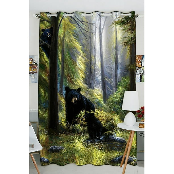 Gckg Black Bear Family In The Forest Blackout Curtains Window Treatment Panel Drapes 52 W X 84 H Inches One Piece Walmart Com Walmart Com