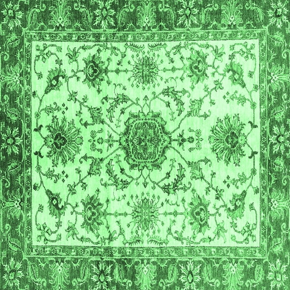 Ahgly Company Indoor Square Oriental Emerald Green Modern Area Rugs, 5' Square