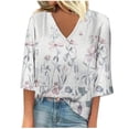 thumbnail image 2 of Summer Plus Size Tops For Women 2023 Trendy Summer V-Neck 3/4 Sleeve Print Casual T-shirt Blouse on Clearance, 2 of 5