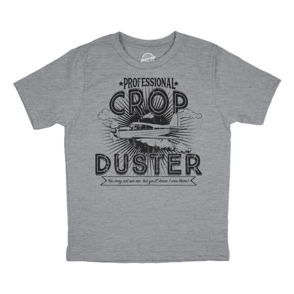 Youth Professional Crop Duster Funny Smelly Fart Passing Gas Plane Joke Tee for Kids (Light Heather Grey - DUSTER) - M