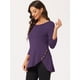 thumbnail image 2 of Blusas de túnica elástica casual con cuello redondo y manga 3/4 para mujer Morado Oscuro S, 2 of 6