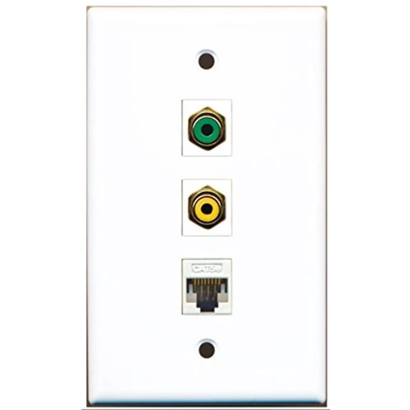 RiteAV - 1 Port RCA Yellow and 1 Port RCA Green and 1 Port Cat5e Ethernet White Wall Plate