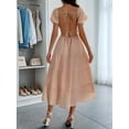 thumbnail image 4 of Women'S Summer Casual Midi Dress Puffy Short Sleeve V-Neck Smocked Tiered Ruffle Dresses Pink XL, 4 of 6