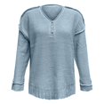 thumbnail image 2 of Duoif Sweaters for Women Trendy Women's Long Sleeve Solid Colour V Neck Sweater Loose Button Knit Shoulder Drop Sweater Women's Sweaters Womens Tops Blue XL, 2 of 7