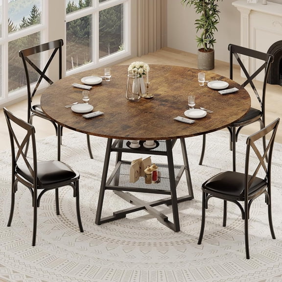 Gaderth Dinning Room Tables for 4, Round Dining Table Set with Storage, Circle Kitchen Dining Table with Metal Base, 47 Inch Wood Kitchen Tables with Storage Shelf【only table】
