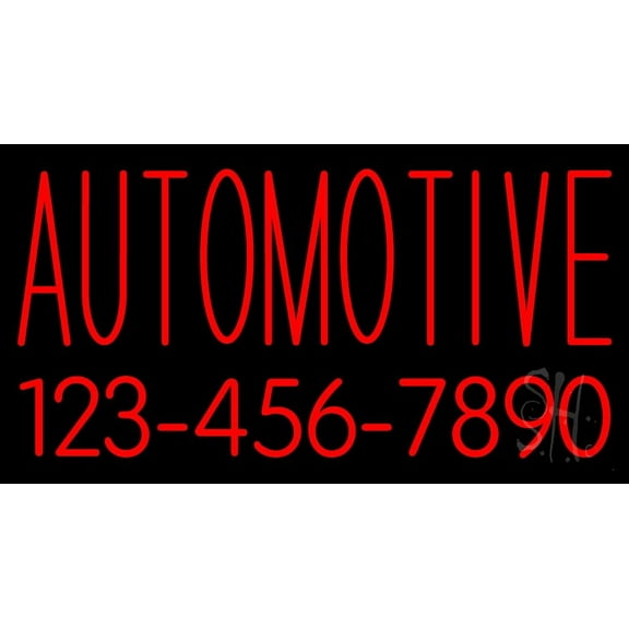 Automotive With Phone Number LED Neon Sign 20 x 37 - inches, Clear Edge Cut Acrylic Backing, with Dimmer - Bright and Premium built indoor LED Neon Sign for automotive store, and mall.