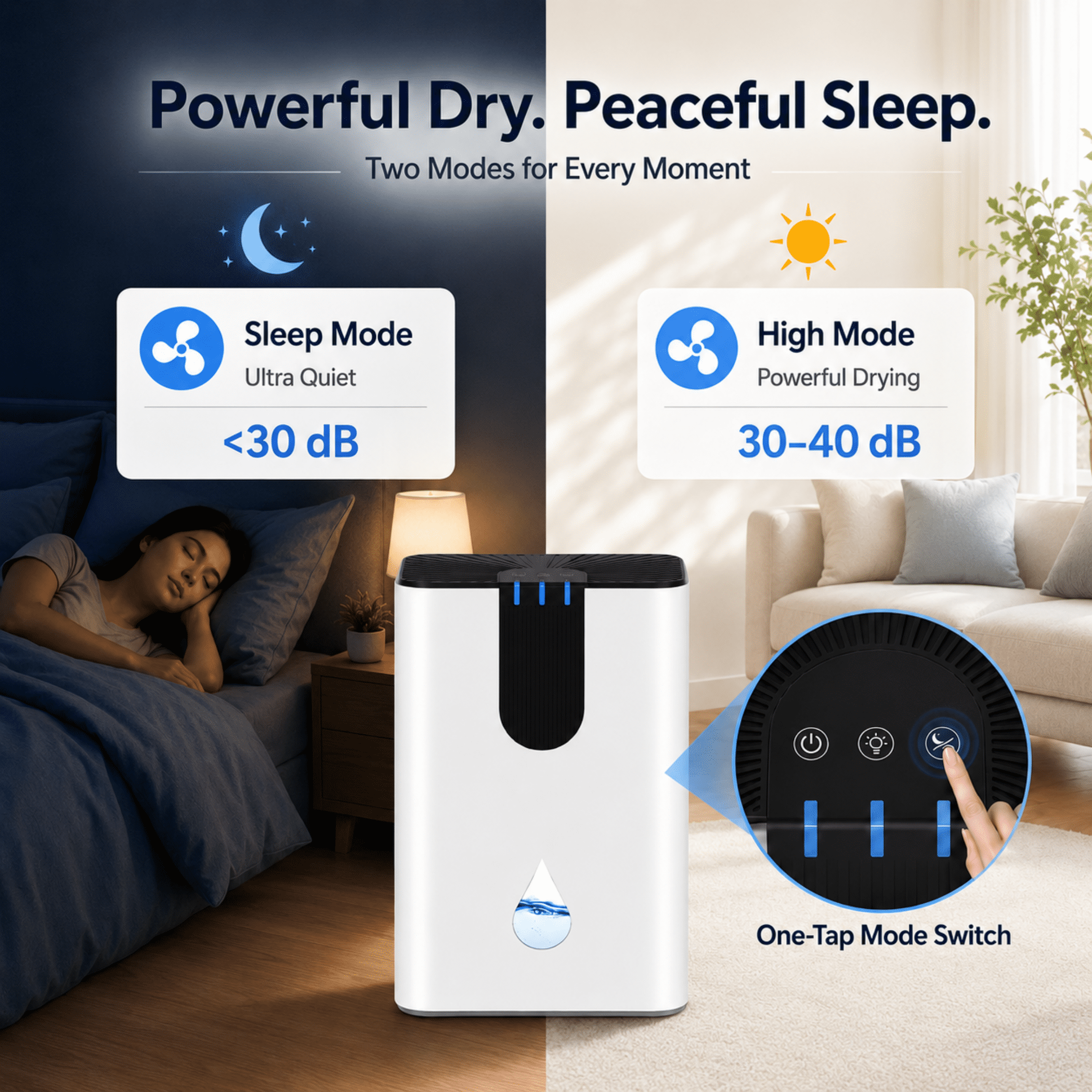 JOYSAILOR 95 oz Dehumidifier, 850 sq.ft Small Dehumidifiers for Basement & Home, Auto Shut off, 7-Color LED, High Efficiency Portable Dehumidifier for Bedroom
