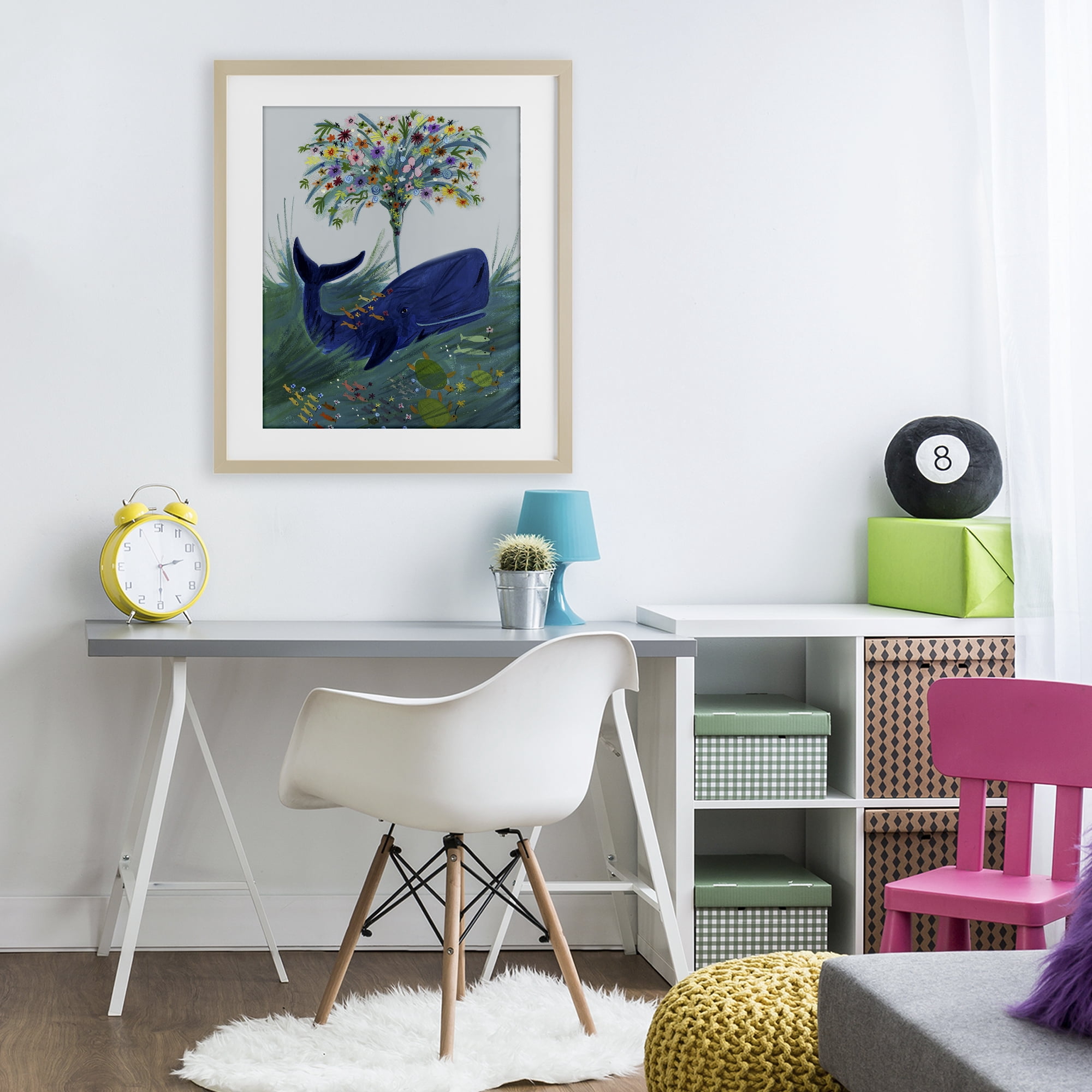 Stupell Industries A Flowery Whale Birch Framed Print Under Glass, design by Kay Widdowson