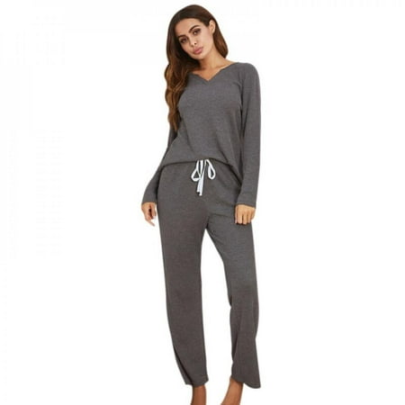 

SweetCandy Ladies Casual Long-sleeved Plus Size Pajamas Suit Home Service