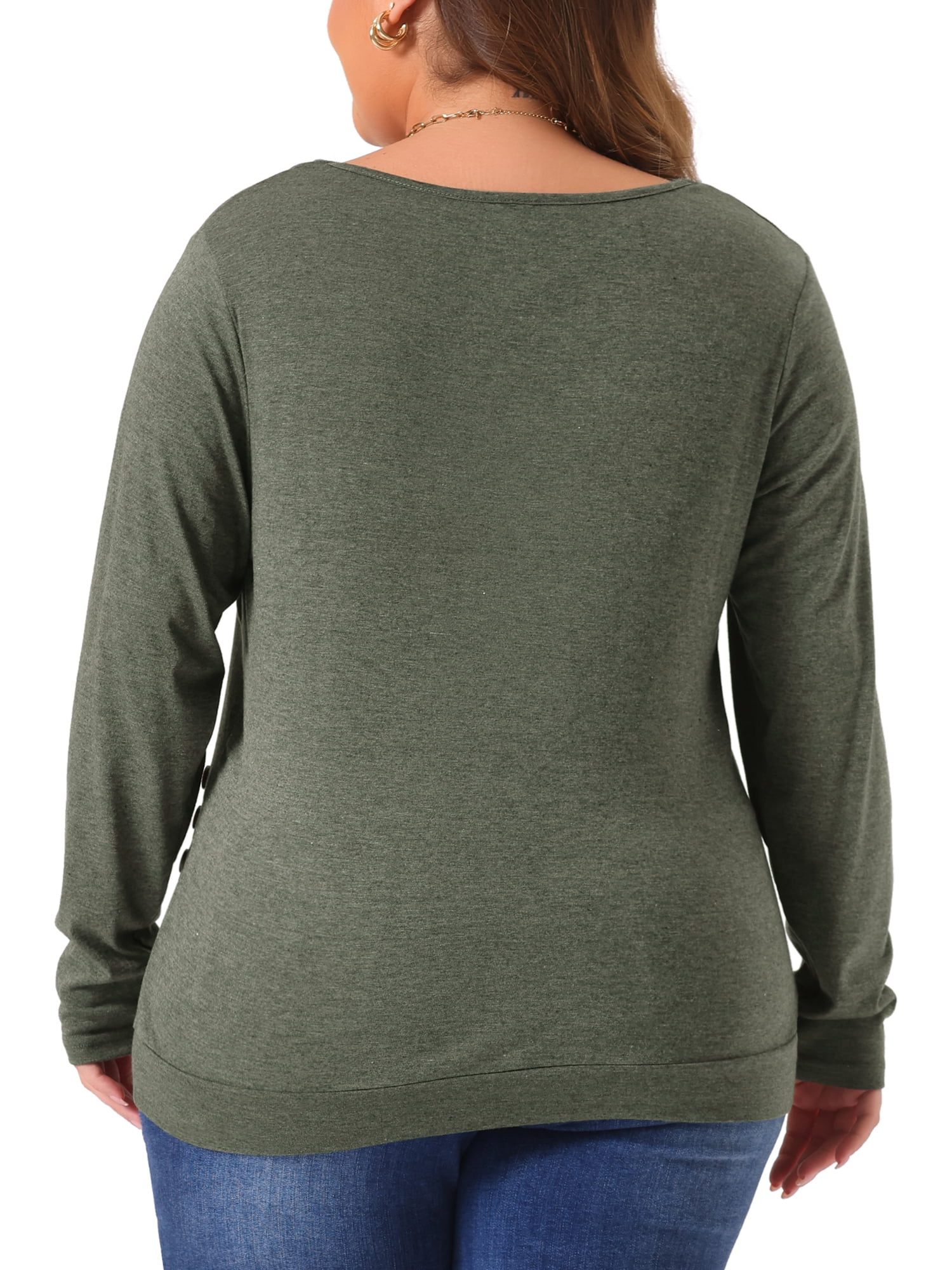 DARING DIVA Women's Plus Buttons Decor Ruched Casual Blouses 1X Green