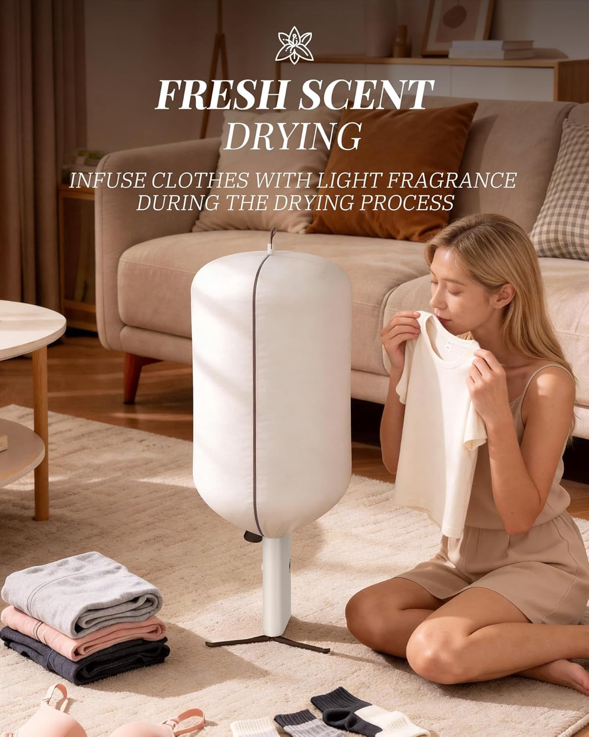 Portable Clothes Dryer, Secadora Portatil de Ropa with UV Care Light& Fragrance Disc, 3/6/9H Mode, High-Efficiency Foldable Mini Portable Dryer for Clothes Laundry Apartments RV Travel
