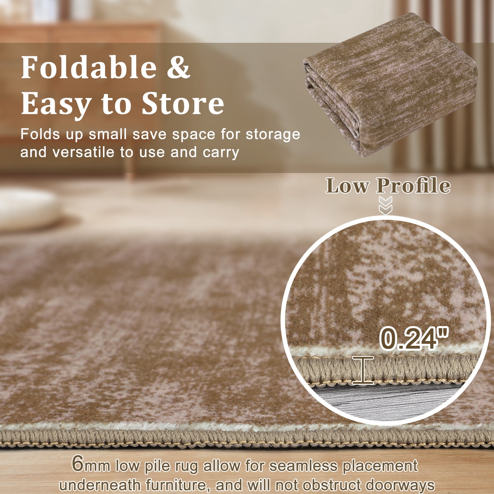 FairOnly 8'x10'Modern Abstract Non Slip Non Shedding Area Rug Solid Texture Machine Washable Rug for Living Room Bedroom Dining Room，Camel