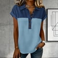 thumbnail image 2 of Nestiefly Denim Shirts for Women Button Up V Neck Lapel Collar Casual Short Sleeve Fashion Patchwork Western Blouses 2026 Sky Blue 3XL, 2 of 5