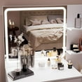 thumbnail image 4 of Rovaurx Makeup Vanity with 3-Color Dimmable Lighted Mirror, Large Vanity Table with Side Storage Shelf & 4 Drawers, Bedroom Dressing Desk, Brightness Adjustable, White RSZT107W, 4 of 7