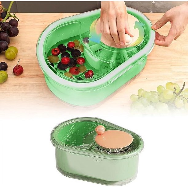 Limpiador de frutas centrifugador, recipiente limpiador de frutas portátil 2 en 1, cerdas suaves que no dañan las frutas, limpiador de frutas centrifugador de cocina fácil de usar, duradero