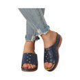 thumbnail image 4 of UDAUDU Women's Sandals Slides Wedge Open Toe Thick Sole Lightweight Slip Resistant Cozy Roman Style Beach Sandal Summer Walking Shoes Dark Blue 7 Wide, 4 of 6