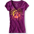 thumbnail image 1 of Aeropostale - Camiseta gráfica para mujer con cuello en V brillante Aero Ny 87, morado, XS, 1 of 1