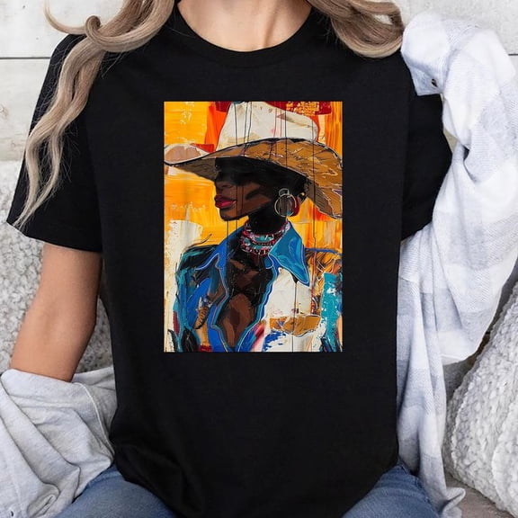 Black Cowgirl Painting Art Western Rodeo Melanin Black Woman T-Shirt Unisex, Sizes S-5XL, Tbun