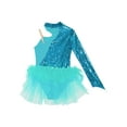 thumbnail image 6 of iiniim Kids Girls Sequin Ballet Dance One Shoulder Long Sleeve Gymnastic Leotard Jazz Dress Blue Green 6, 6 of 7