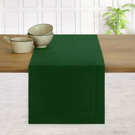 

Linen Table Runner - 14 x 132 Inch Forest Green 100% Pure Linen Hemmed Table Runners 132 inches Long Machine Washable Table Runner for Spring Summer Fall