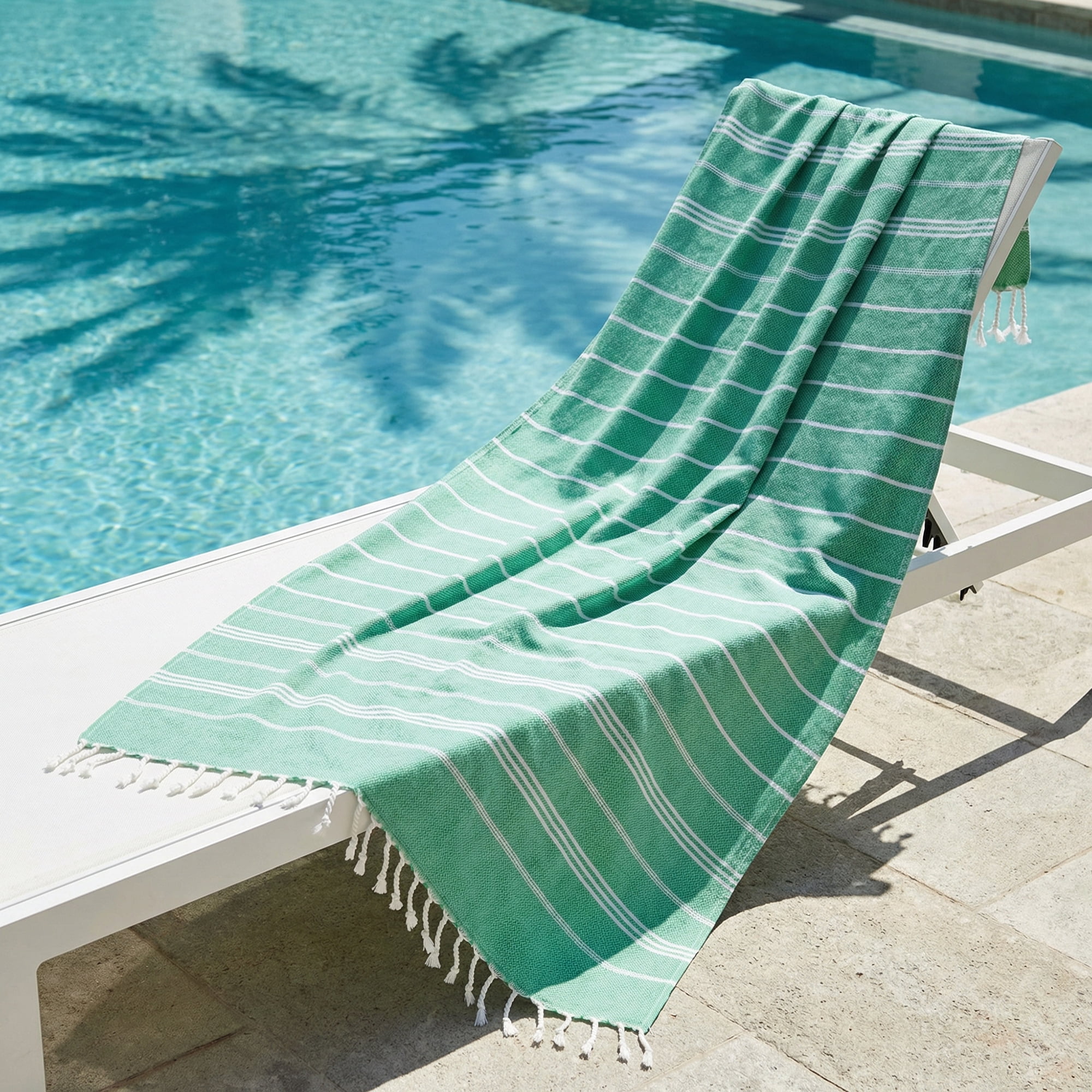 Unique Bargains Stripe Turkish Sand Free Towel 2 Pack Green 71"x35"