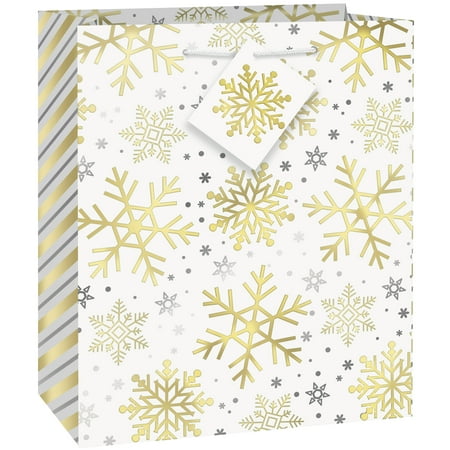 - Silver & Gold Snowflakes Holiday Gift Bag, 9 x 7 in, Foil, 1ct
