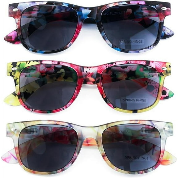 3 Pairs Women Floral Mosaic Print Comfortable Classic Reading SunGlasses - Flower Tinted UV Protection Readers 3.25