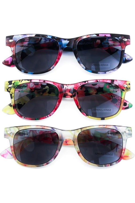 3 Pairs Women Floral Mosaic Print Comfortable Classic Reading SunGlasses - Flower Tinted UV Protection Readers +2.50