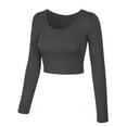 thumbnail image 2 of KOGMO Womens Long Sleeve Crop Top Solid Round Neck T Shirt, 2 of 8