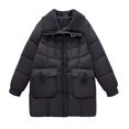 thumbnail image 4 of Women's Mid-Length Sherpa Lined Coat, Notch Lapel Long Jacket, Loose Fit Plus Size Winter Parka, Thickened Cotton Padded Overcoat, Comfortable Warm Outerwear Black L, 4 of 5